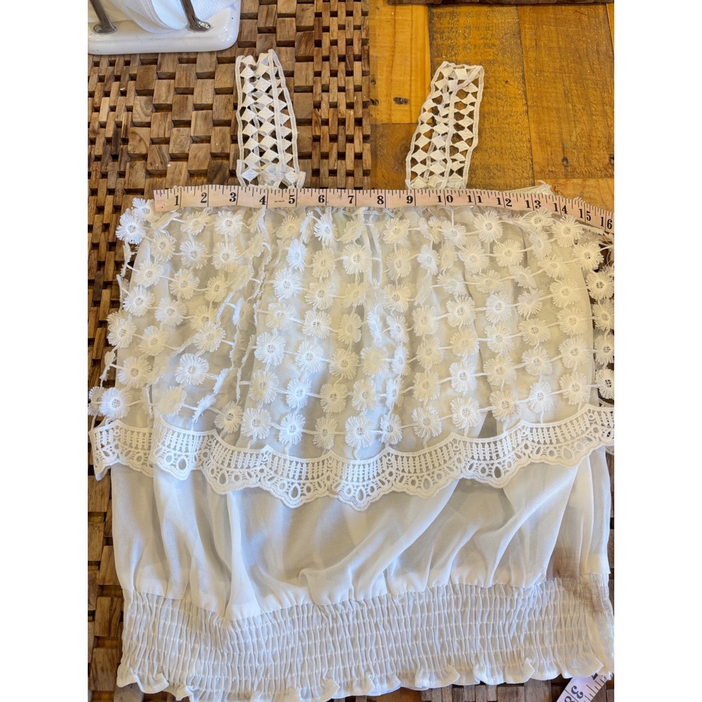 Paola Poggi White Floral Lace 3D Daisy Camisole Smocked Stretch Tank Top IT 38 S - Picture 9 of 11